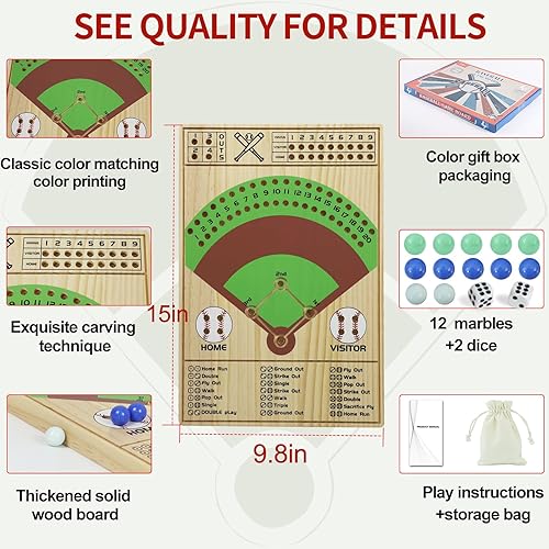 Miniatura 2 de Medikaison Juego de mesa de dados de béisbol, dados de madera maciza y mármol, divertido juego de mesa de batalla doble para adultos, familia,