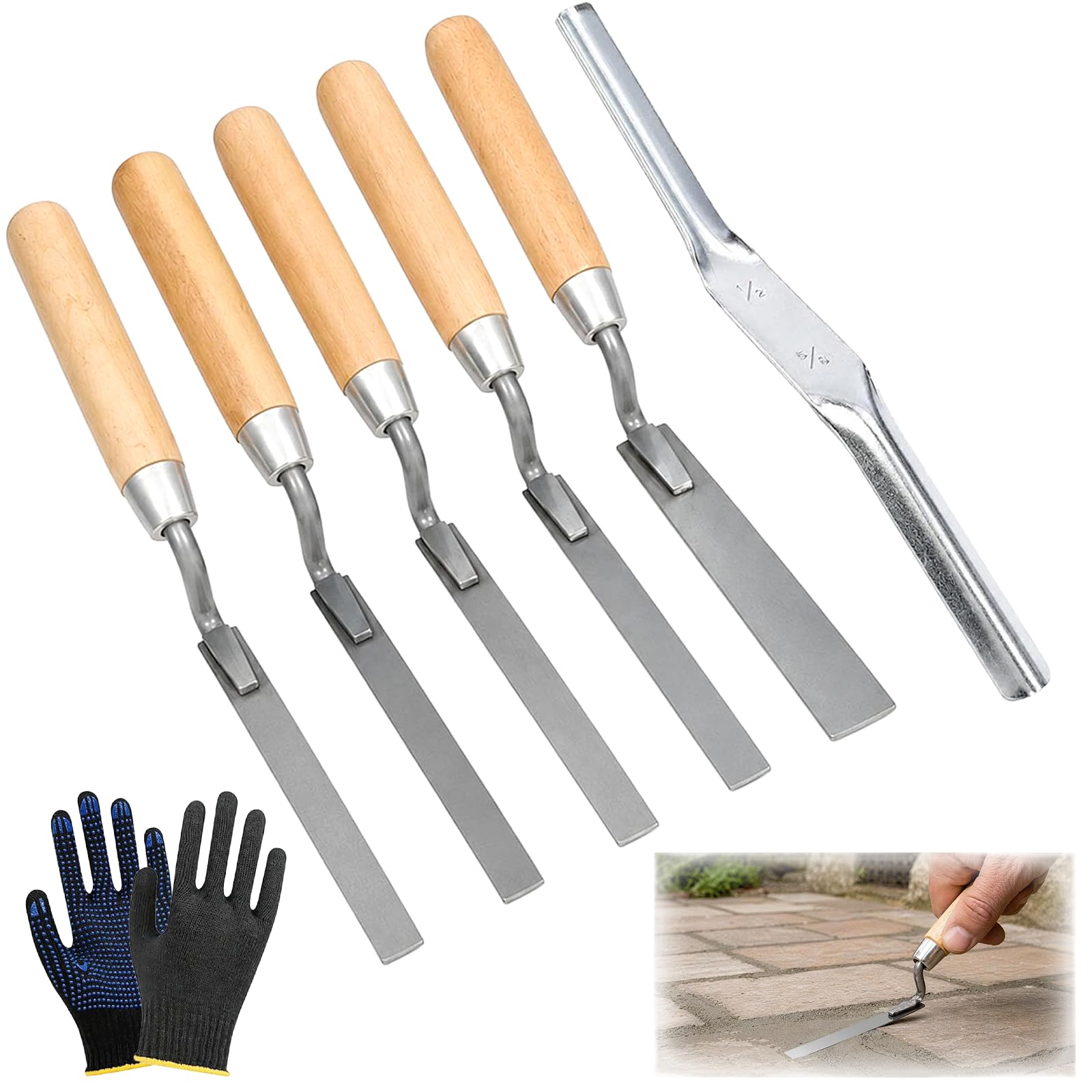 JDHUIOO 7 Pcs Pointing Trowel Set, Stainless Steel Pointing Tool with Glove