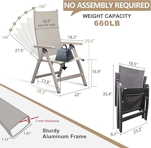 Miniatura 4 de Silla plegable ajustable, dormitorio interior, balcón al aire libre, patio, césped, playa, porche, para cómoda silla de salón plegable, reclinable
