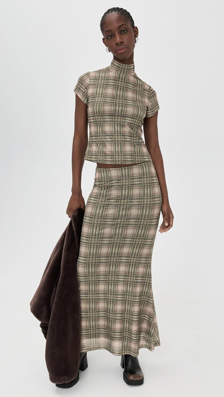 Another Girl Women's Plaid Mesh High Neck Top - Image 5