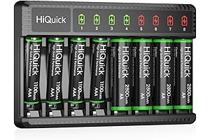 Rapid Battery Charger, HiQuick 8 Bay AA and AAA Rechargeable Batteries, Fast...