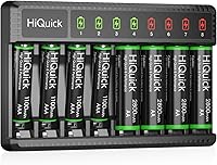 Vista 2 de HiQuick Cargador de batería inteligente de 8 bahías con batería 4AA y 4AAA + 8 pilas recargables AA
