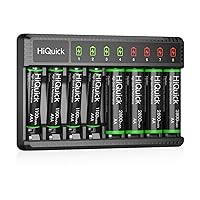 Vista 1 de HiQuick Cargador inteligente de 8 bahías con batería recargable AA AAA, 4 pilas AA de 2800 mAh y 4 pilas AAA de 1100 mAh, carga rápida