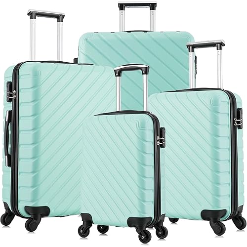 Apelila Luggage sets 4 Piece Suitcase Luggage Sets - Carry on Luggage with Spinner Wheels Free Covers and Hangers18-28 Inch (Light Green)