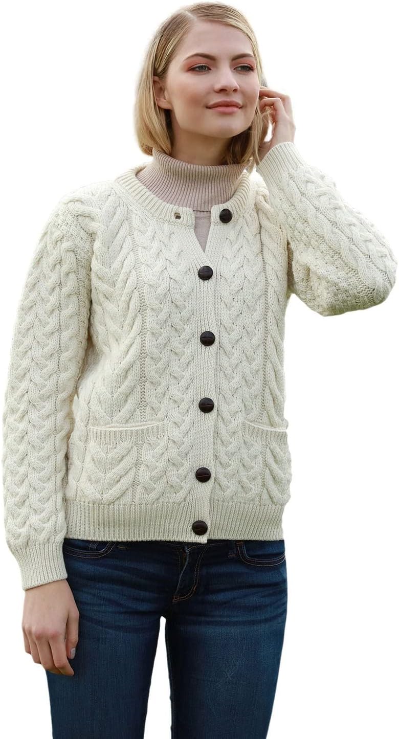 Irish Cardigan Sweater for Women Made in Ireland Supersoft Aran Merino Wool Lumber Jacket - Image 2