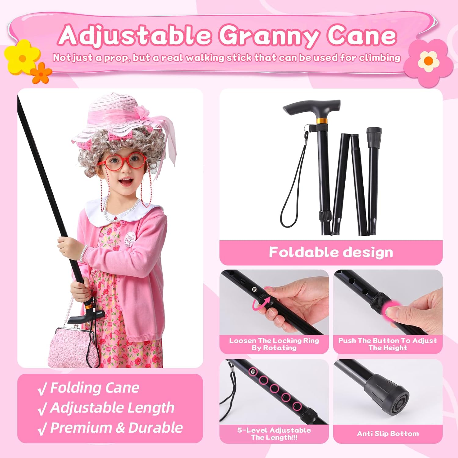 100 Days of School Old Lady Costume for Girls 13 pcs Granny Dress Up Cosplay Set for Girls - Image 5