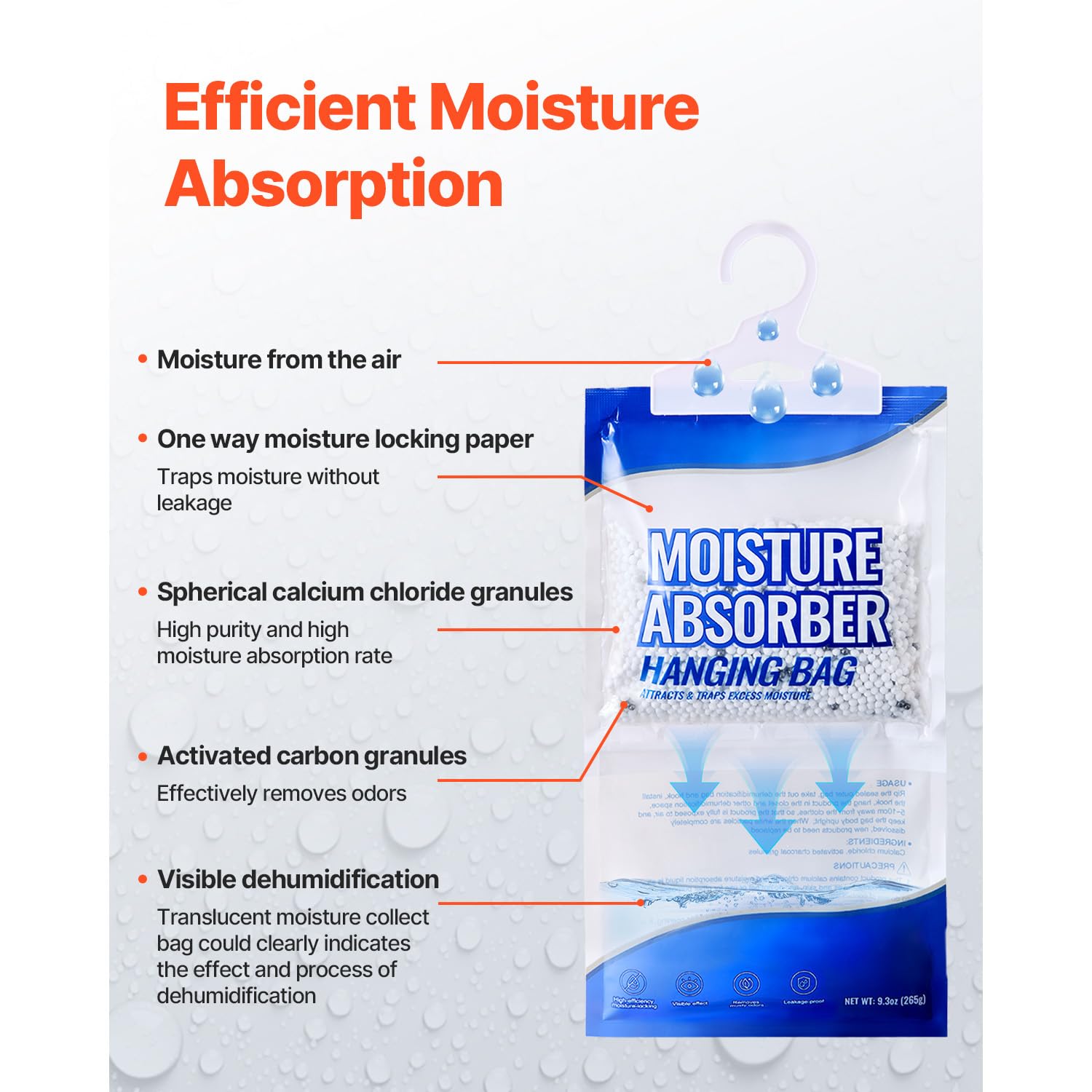 Happybuy Hanging Moisture Absorber, 9.3 oz (10 Packs), Fragrance-Free Bags for Wardrobes, Bedrooms & Bathrooms