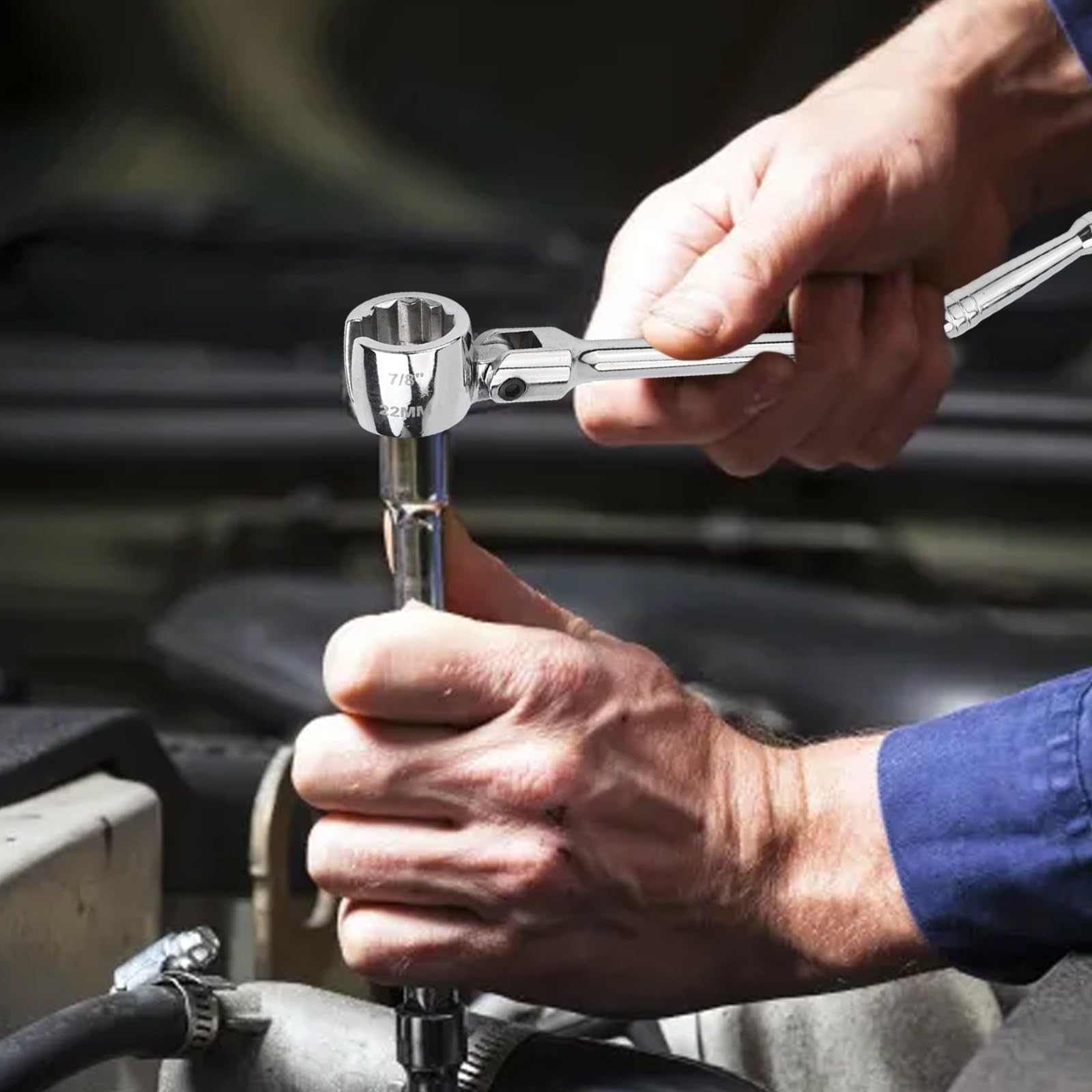 Clé à capteur lambda 22 mm en acier au chrome vanadium orientable à 180° poignée ergonomique outil pour démonter et installer les sondes lambda Argenté