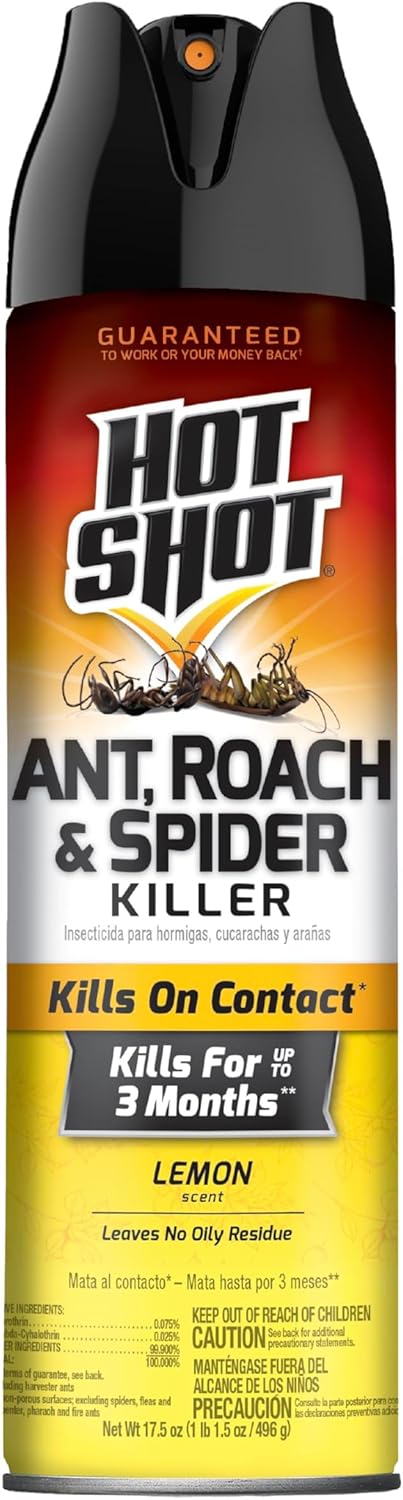 Hot Shot Ant, Roach And Spider Killer, 17.5 Ounces, Lemon Scent Formula Kills Ants, Roaches, Spiders And Other Listed Insects On Contact