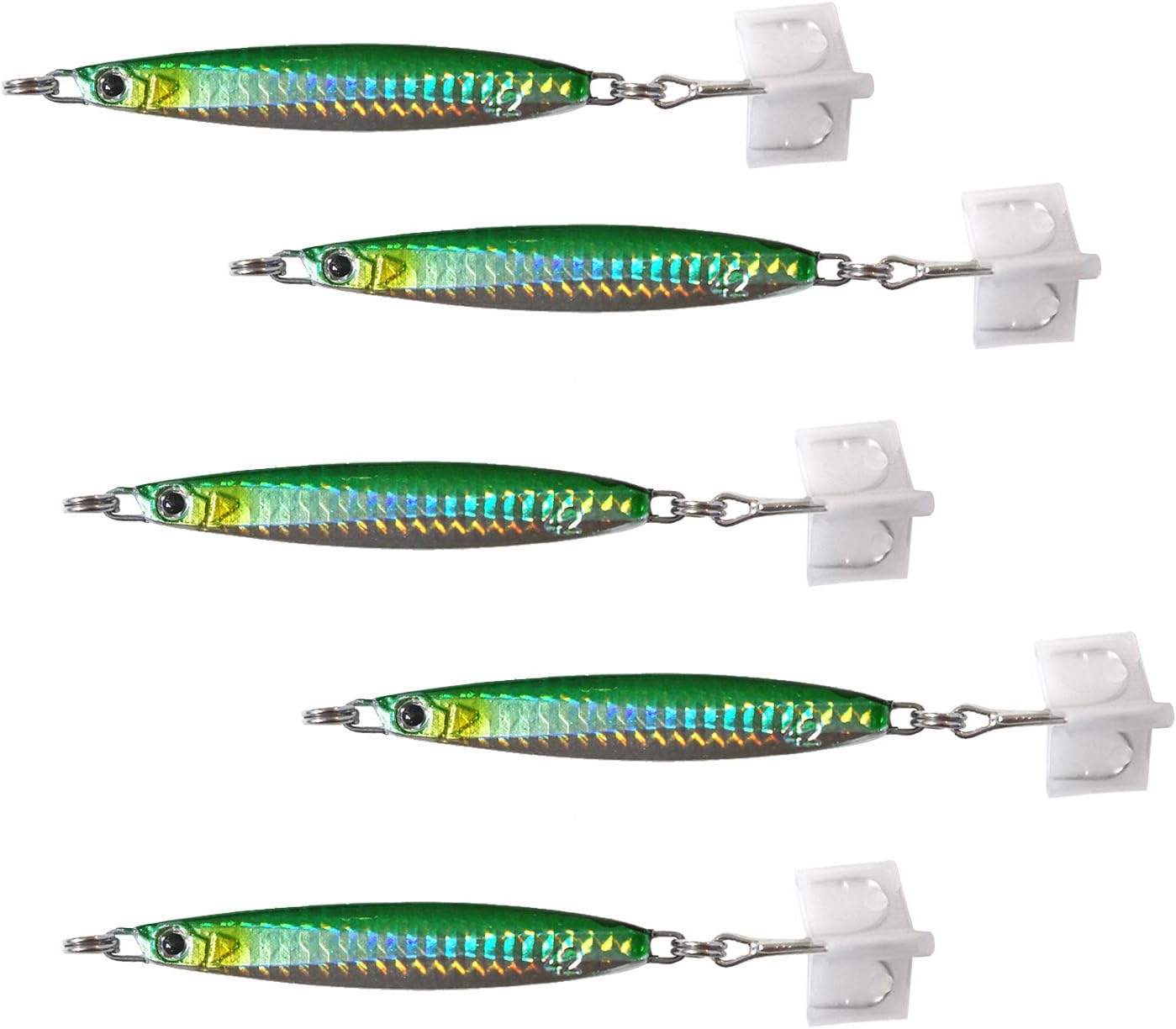 5pcs Green Silver 1.5oz Colt Sniper jigs 42g coltsniper jig with a 3561D-DT MUSTAD 3X Strong Forge High Carbon Steel Treble Hook