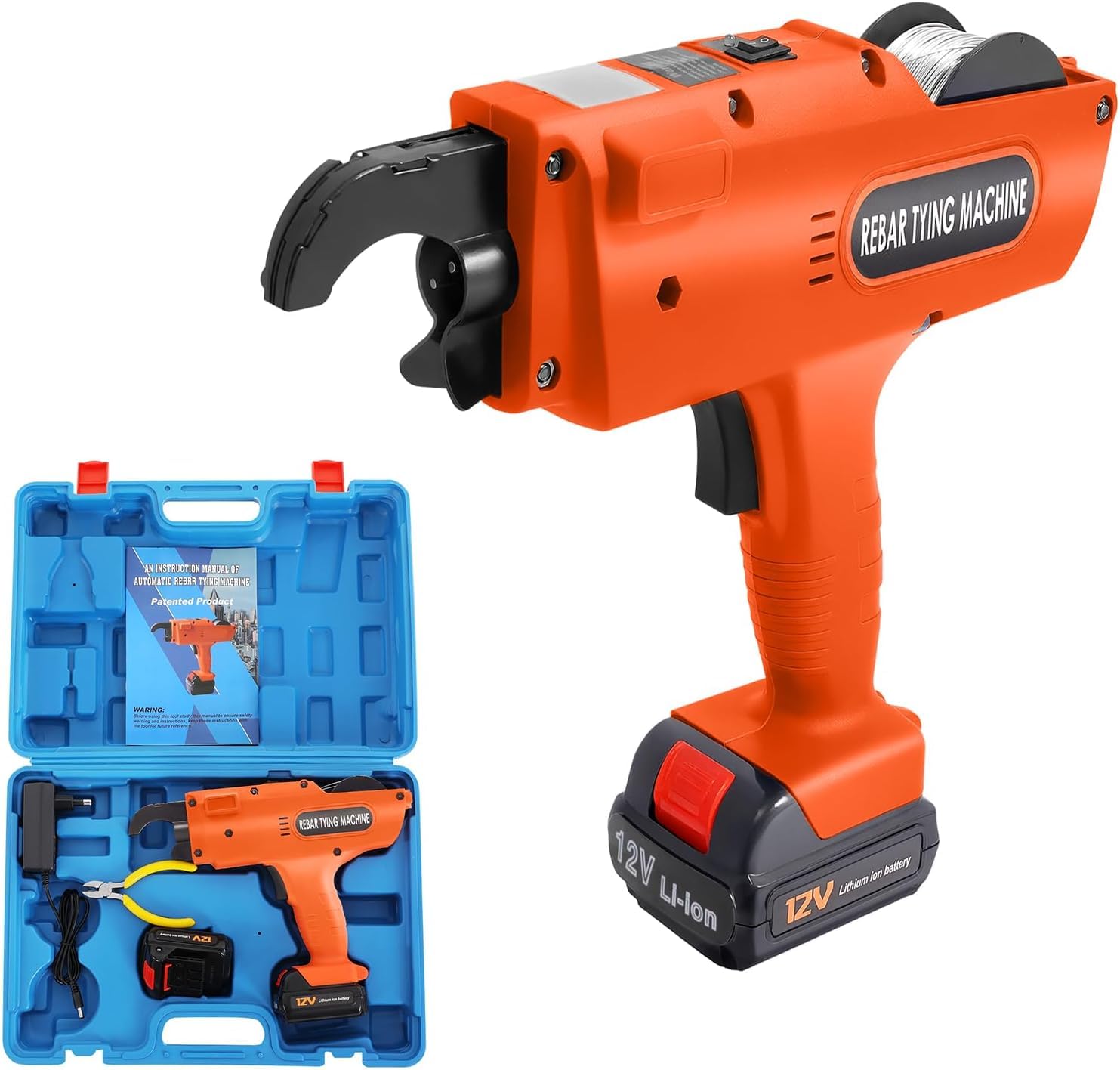 Akku Bewehrungsbindegerät für Φ8–34 mm Stahl, Drahtbindegerät 1500 Knoten pro Ladung, 0,8s Schnellbindung, inkl. 2×4500 mAh Akkus, 110m Bindedraht – Drahtbindemaschine für Baustellen, Tunnel
