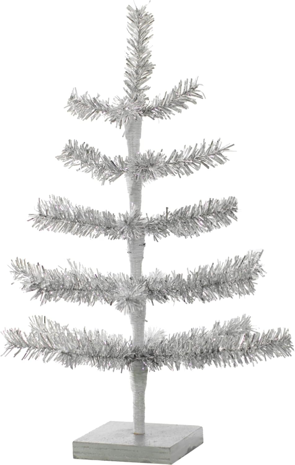 18in Silver Tinsel Christmas Tree Artificial Aluminum Thin Brush Branches Wood Base Stand Included