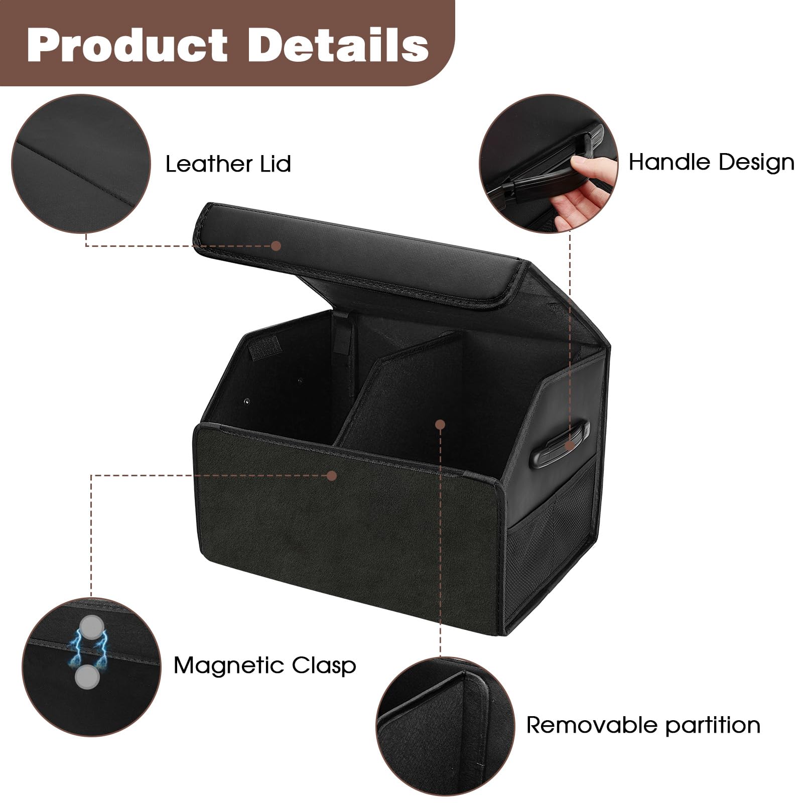 Organizzatori Borsa Organizer Bagagliaio Auto 44 * 31 * 29, E Contenitori Pieghevole，Organizer Bagagliaio Auto Grande Capacità con Coperchio Magnetico e Manico per SUV, Camion
