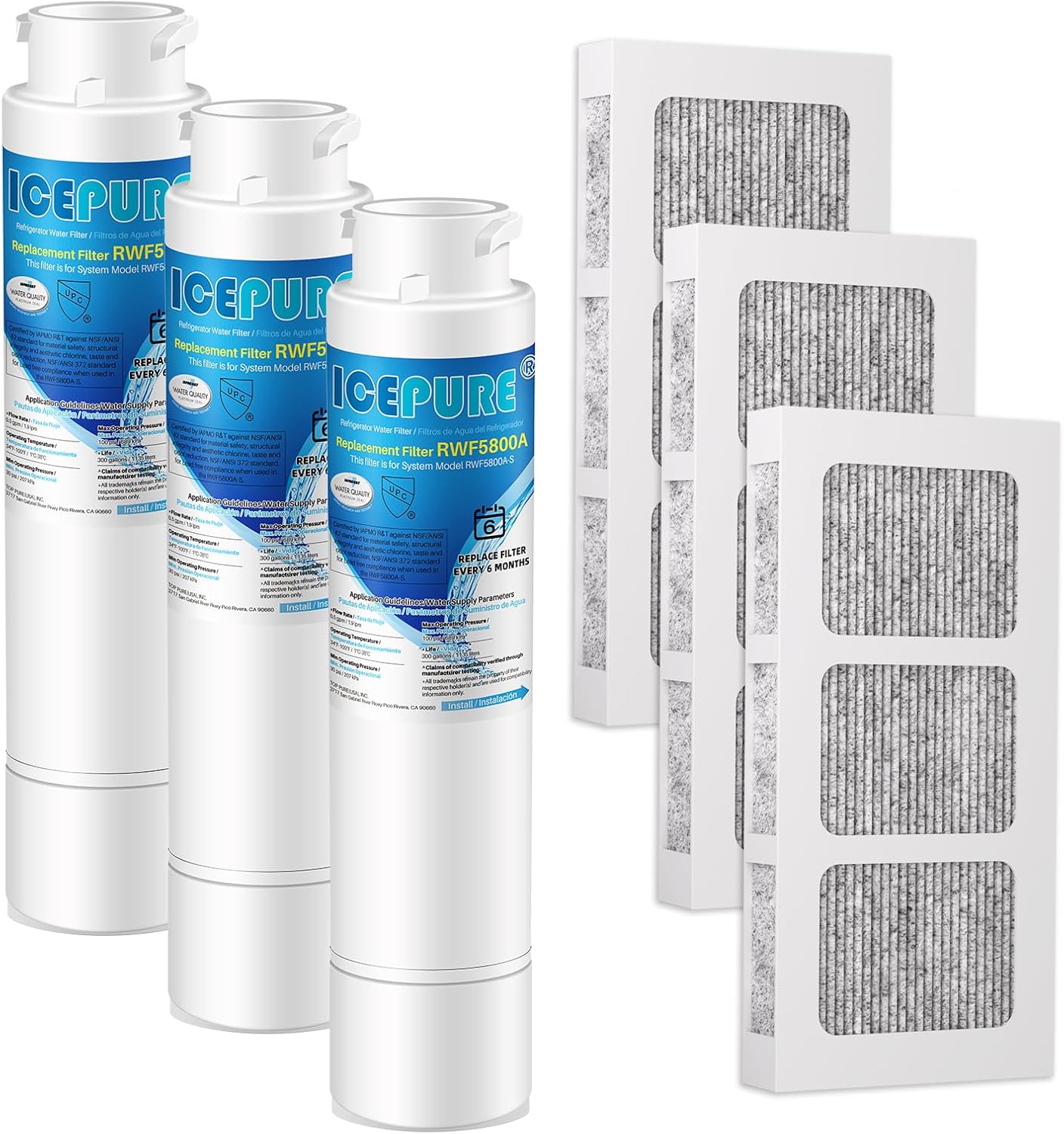 ICEPURE RWF5800A Refrigerator Water Filter and Air Filter Replacement for Frigidaire EPTWFU01, EWF02, Pure Source Ultra II, PureSource Ultra 2, SCWFTCTO, GP006 EPTWFUO1 MR022 JO22 BO022 TH-01, 3 Combo
