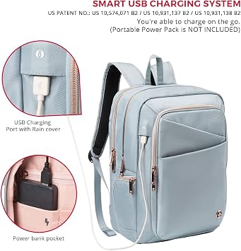 Swissdigital Design Laptop Backpack for Women with Apple Find My,Travel Bookbags with USB Charging Port,Computer Backpacks for Work Business,Teal Blue | SD1006FB-14
