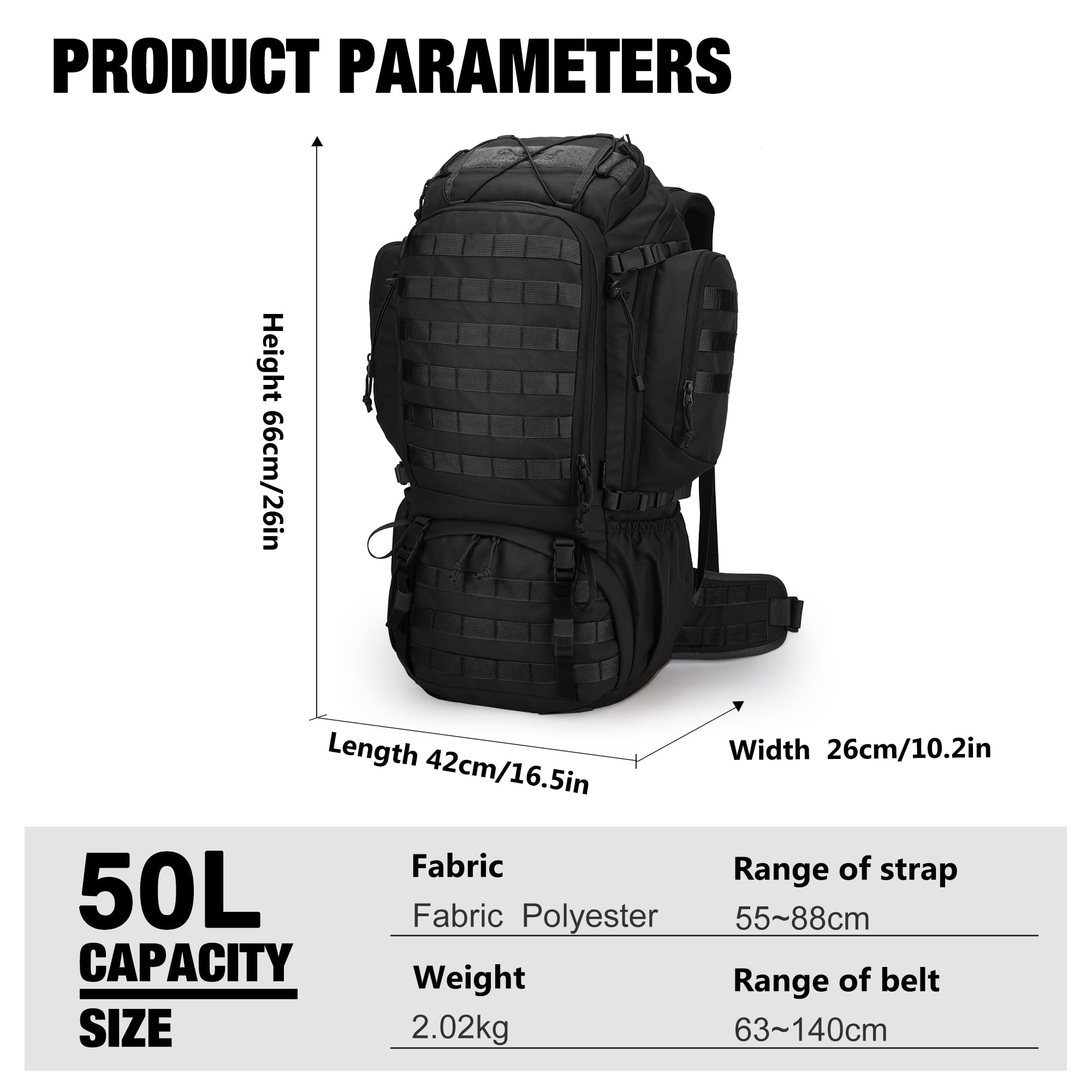 Mardingtop 50 Liter Wanderrucksack Herren Militär Rucksack | für Outdoor-Aktivitäten, Camping, Trekking, Wandern und Reisen