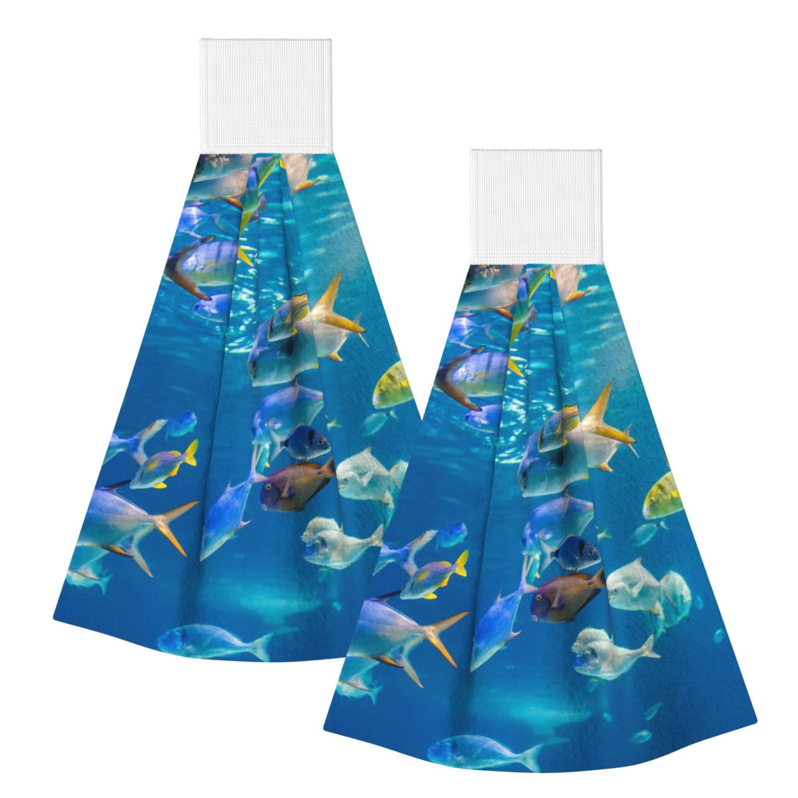DOPKLNA Underwater Tropical Fish, 2 Pcs Hanging Coral Fiber Hand Towels for Bathroom, Absorbent Kitchen Towels