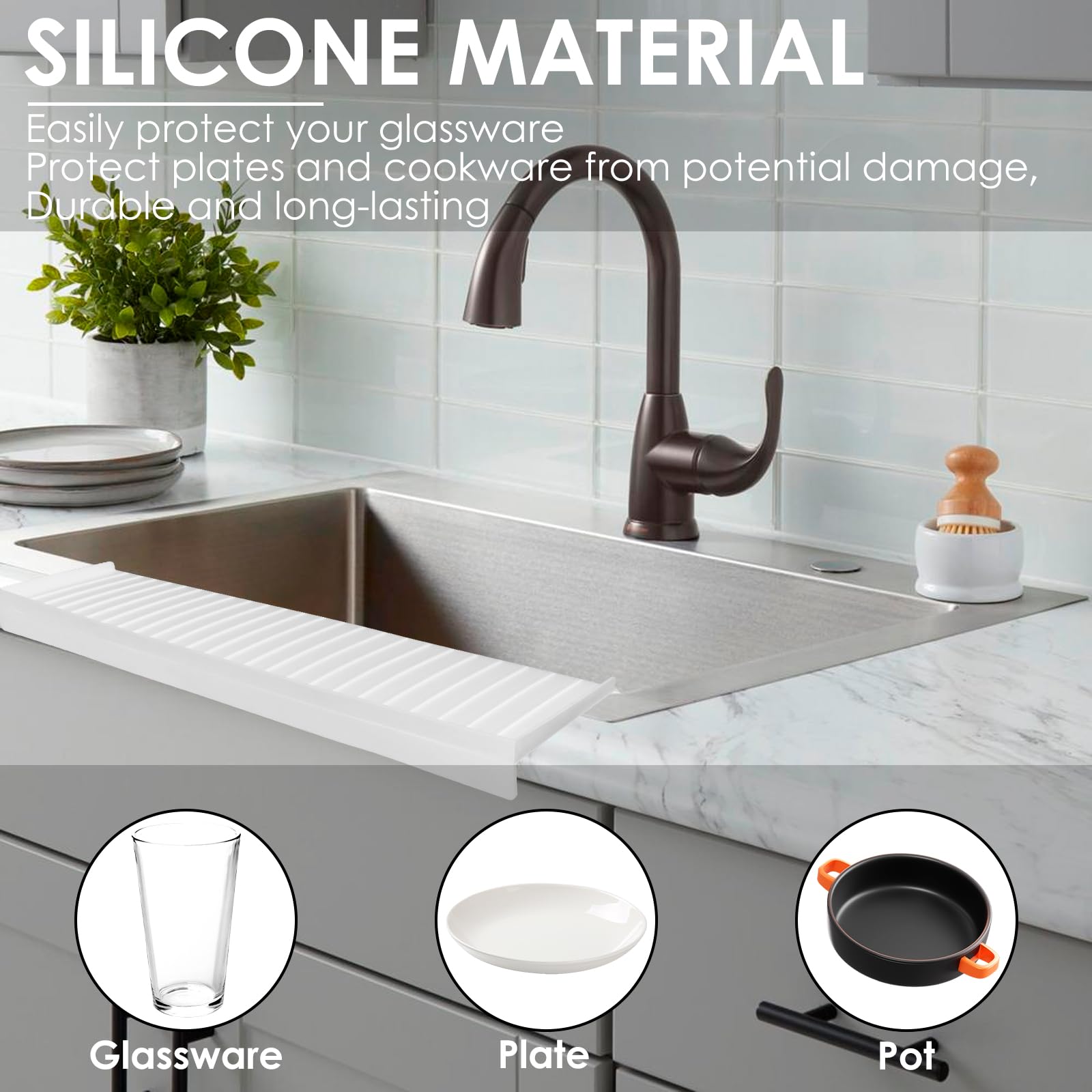 Protection Anti-Éclaboussures Extra Longue Pour Évier De Cuisine – Pare-Éclaboussures En Silicone Réutilisable 50,8 X 52 Cm – Garde Ta Cuisine Propre Et Sèche !
