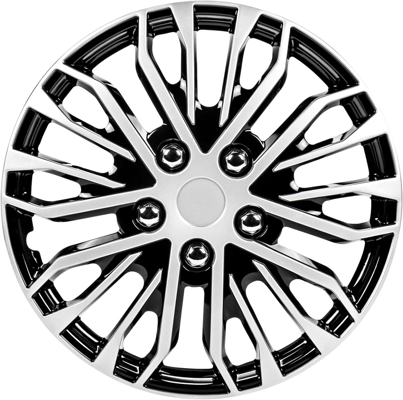 Pilot Automotive WH141-14S-B 14 Inch Apex Black & Silver Universal Hubcap Wheel Covers for Cars - Set of 4 Fits Most
