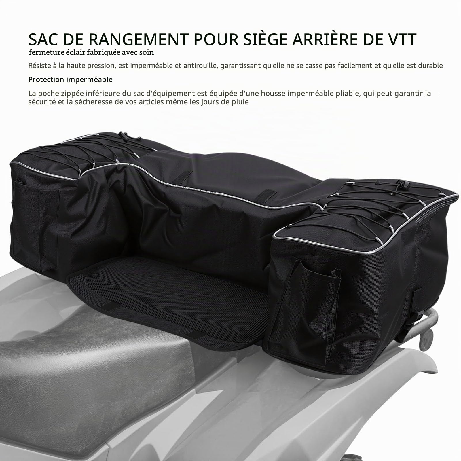 Asixxsix Sac de Rangement pour Quad, 50 L, en Tissu Oxford 900D, avec Plusieurs Compartiments, Compatible avec la Plupart des quads équipés d'un Porte Bagages arrière.
