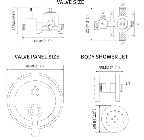 Miniatura 6 de Sistema de ducha AYIVG - Sistema de chorros de cuerpo de ducha de techo, grifo de ducha antiguo, juego completo de ducha con equilibrio de 3 vías,