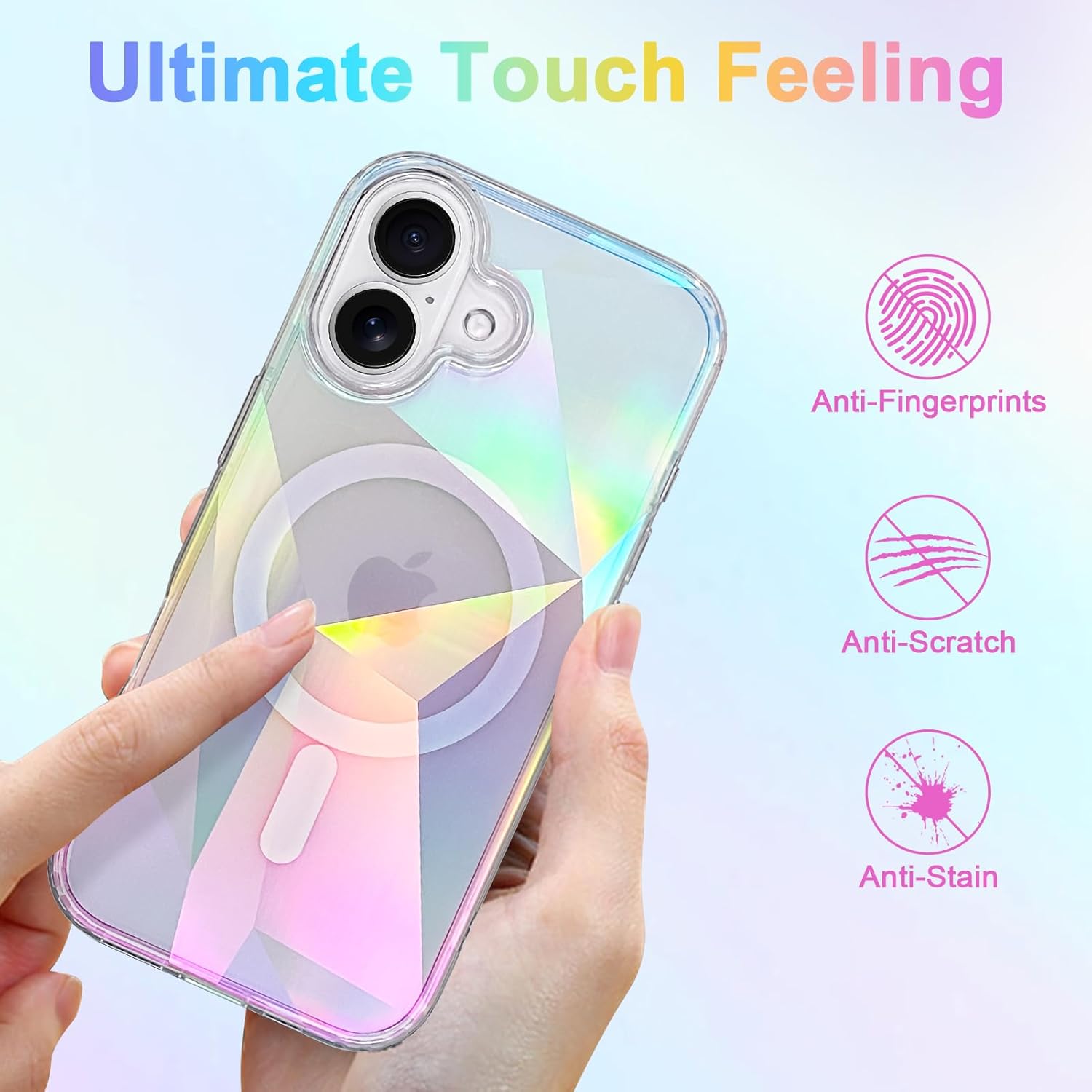 Cute Case for iPhone 16 Plus Case for Women Girls [ Compatible with Magsafe ] Clear Glitter Girly Aesthetic Rainbow Sparkly Bling Magnetic Phone Cover, Iridescent Geometry - Image 6