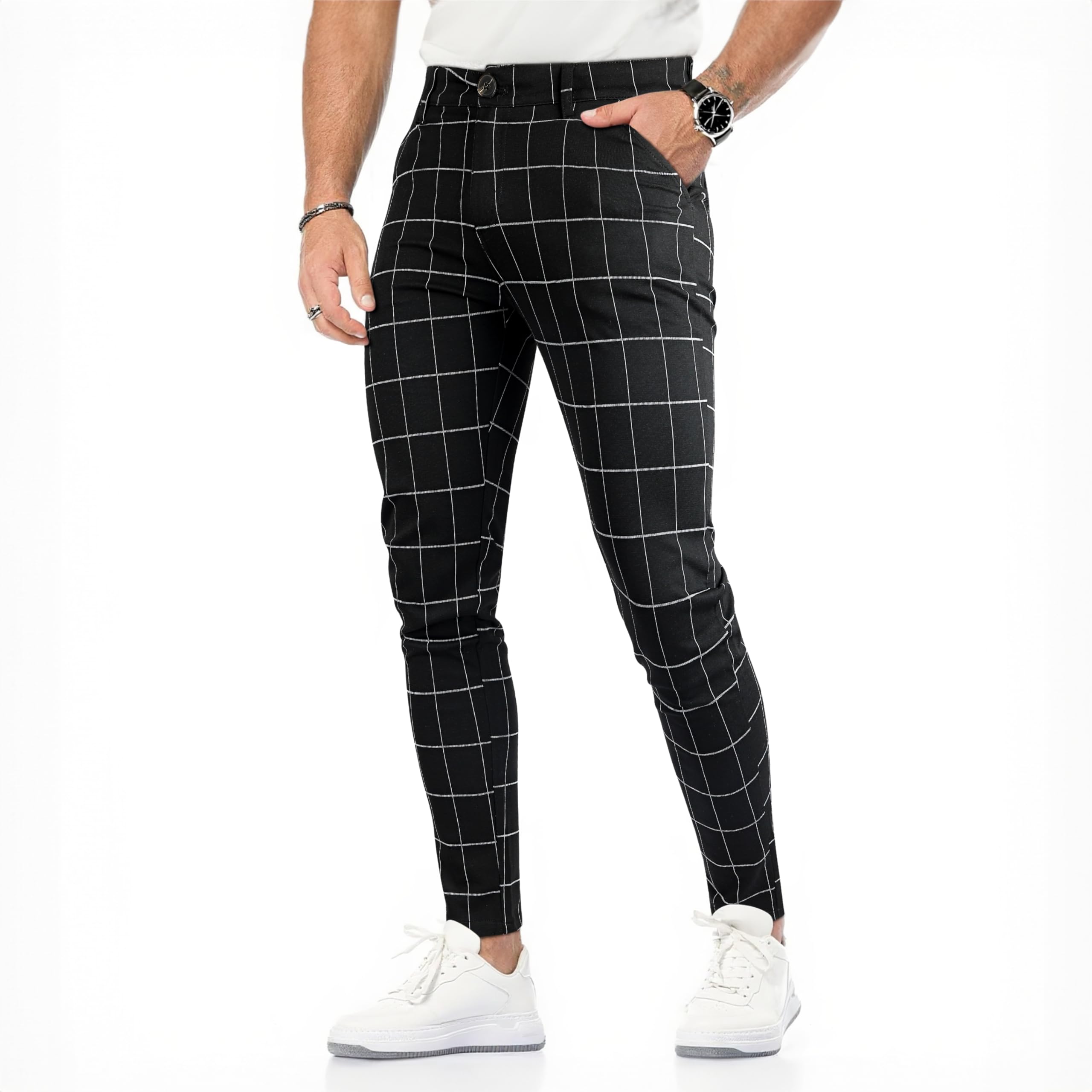 Gingtto Mens Plaid Dress Pants Stretch Chino Pants Men Slim
