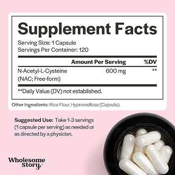 Wholesome Story NAC Supplement N-Acetyl-L-Cysteine 600 mg | Liver, Lung & Fertility Support | 120 Capsules | 120 Serving Supply
