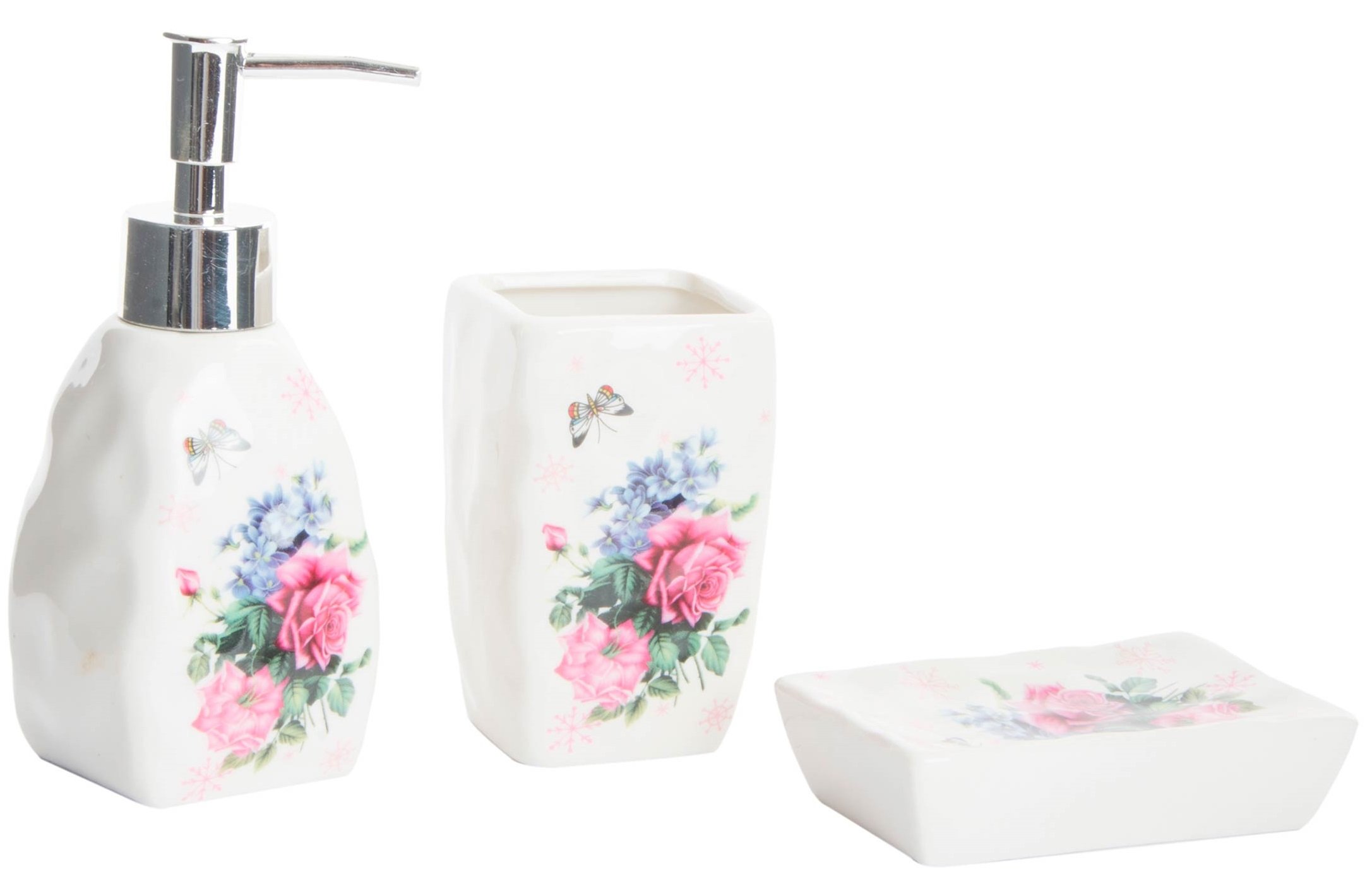 Porcelaine salle de bain set de 3 pièces haut de gamme au décor chic de roses