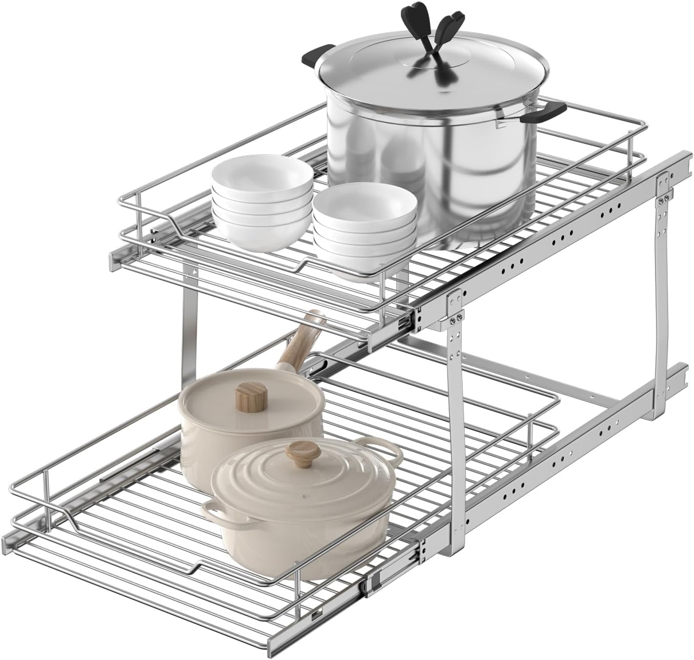 homdiy 2 Tier Pull Out Cabinet Organizer, 14" W x 21" D Cabinet Pull Out Shelves, Pull Out Drawers for Cabinets, Heavy Duty Soft Close Sliding Out, Kitchen Organizers and Storage