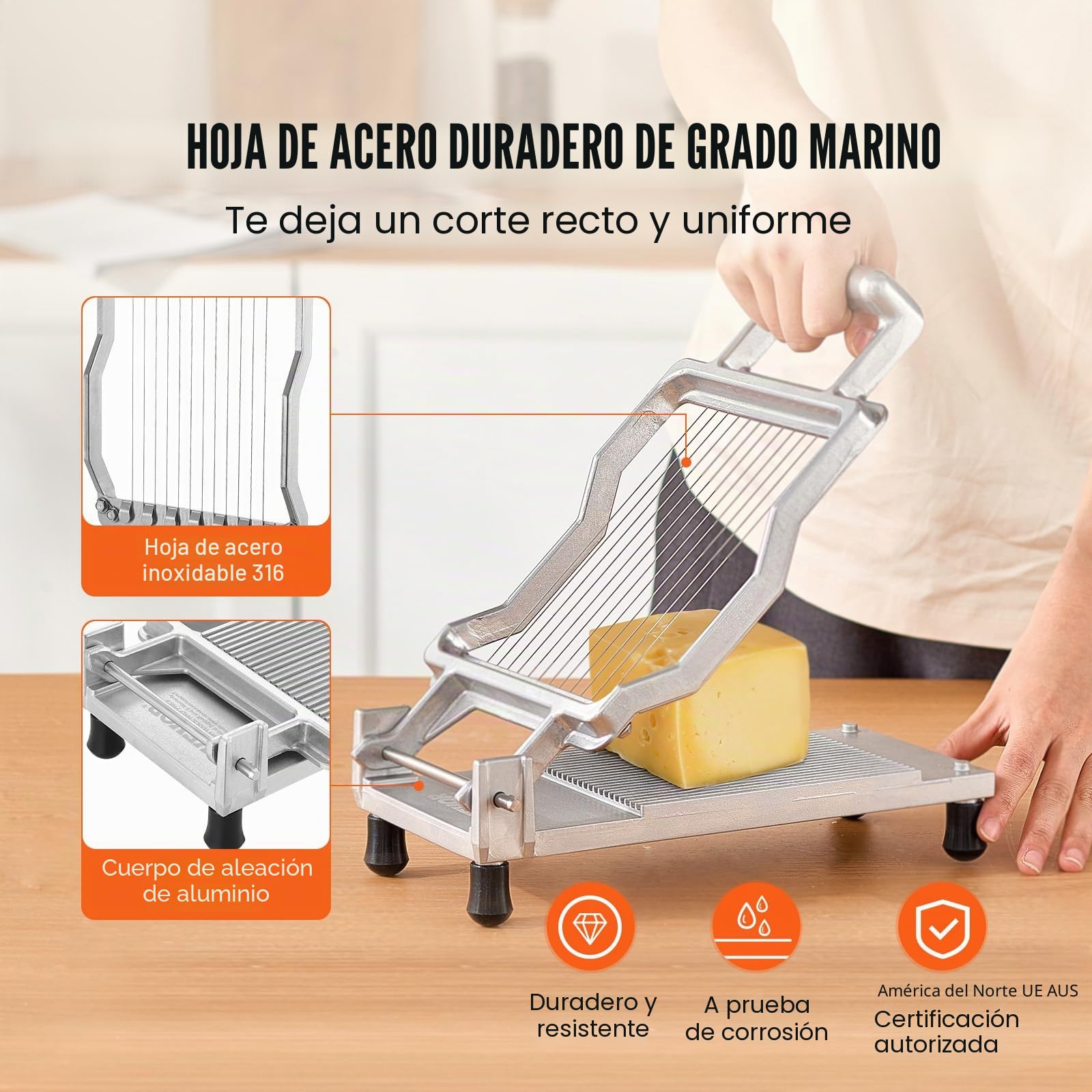 VEVOR Cortador Desmontable de Queso con Alambre para Cortar Mantequilla y Queso, Cortador de Aleación de Aluminio con Alambre de Acero Inoxidable 316, para Cocina y Restaurante, 317 x 169 x 90 mm