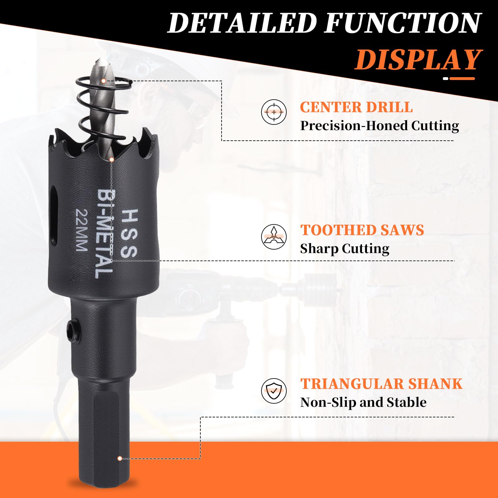METALLIXITY Bi-Metal Hole Saw 7/8", M42 HSS Circular Head 22mm Hole Cutter with Center Drill Bit - Image 3
