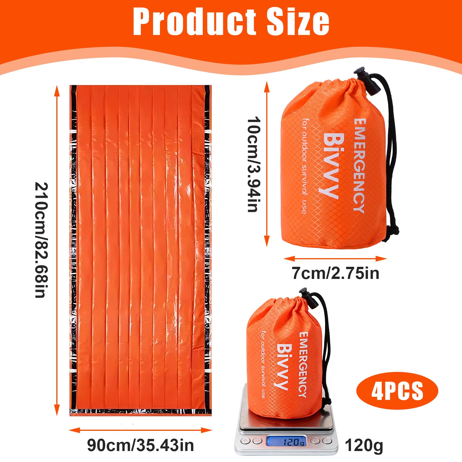 4 Pieces Saco de Dormir Emergencia, Supervivencia Bivy para Vivac, Manta Térmica de Supervivencia, Saco de Dormir Camping, Trekking Montañismo, Protección Contrael Frío