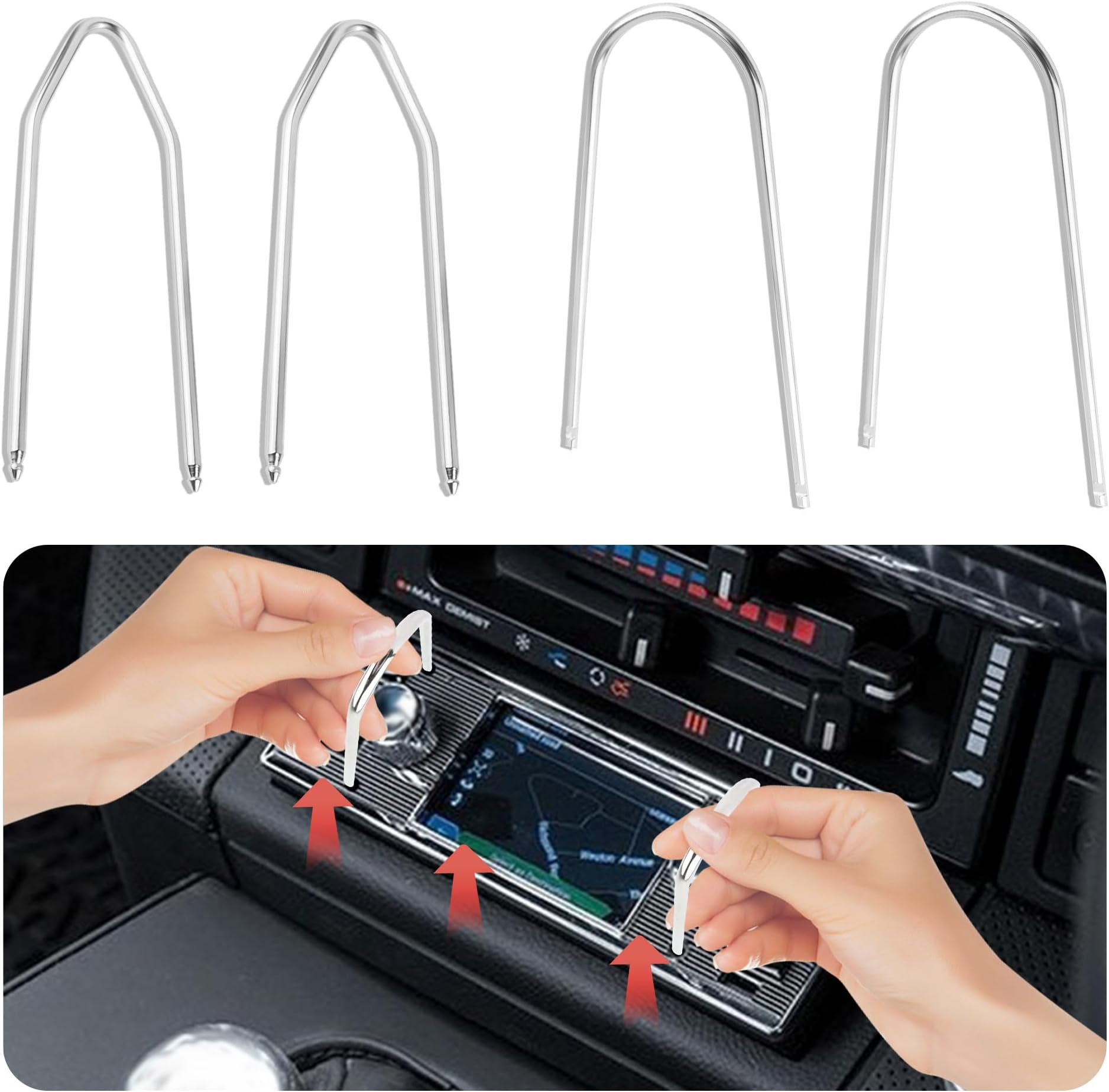 4PCS New Car Radio Removal Tool Kit,Stainless Steel U Shaped+V Shaped Car Stereo Removal Tool Kit,Universal Cars Accessories Cars Pry Tools for Most Auto Trucks SUVs