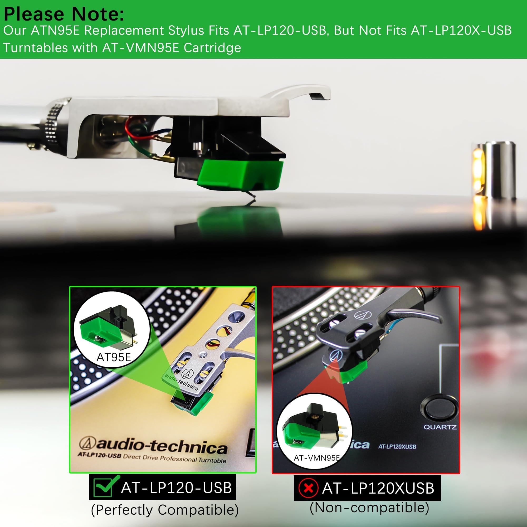 ATN95E Diamond Record Needle Replacement Stylus for Audio-Technica