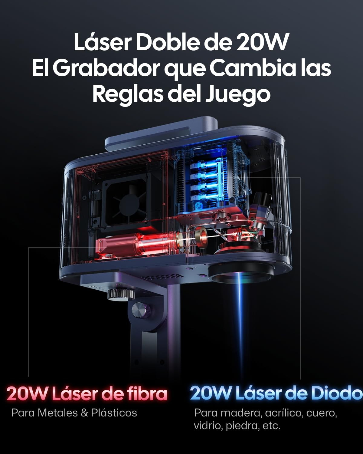 LaserPecker LP5 Basic 20W Grabadora Laser Fibra y Diodo, Velocidad de 10000mm/s Máquina de Corte & Grabado Láser Para producción comercial en masa