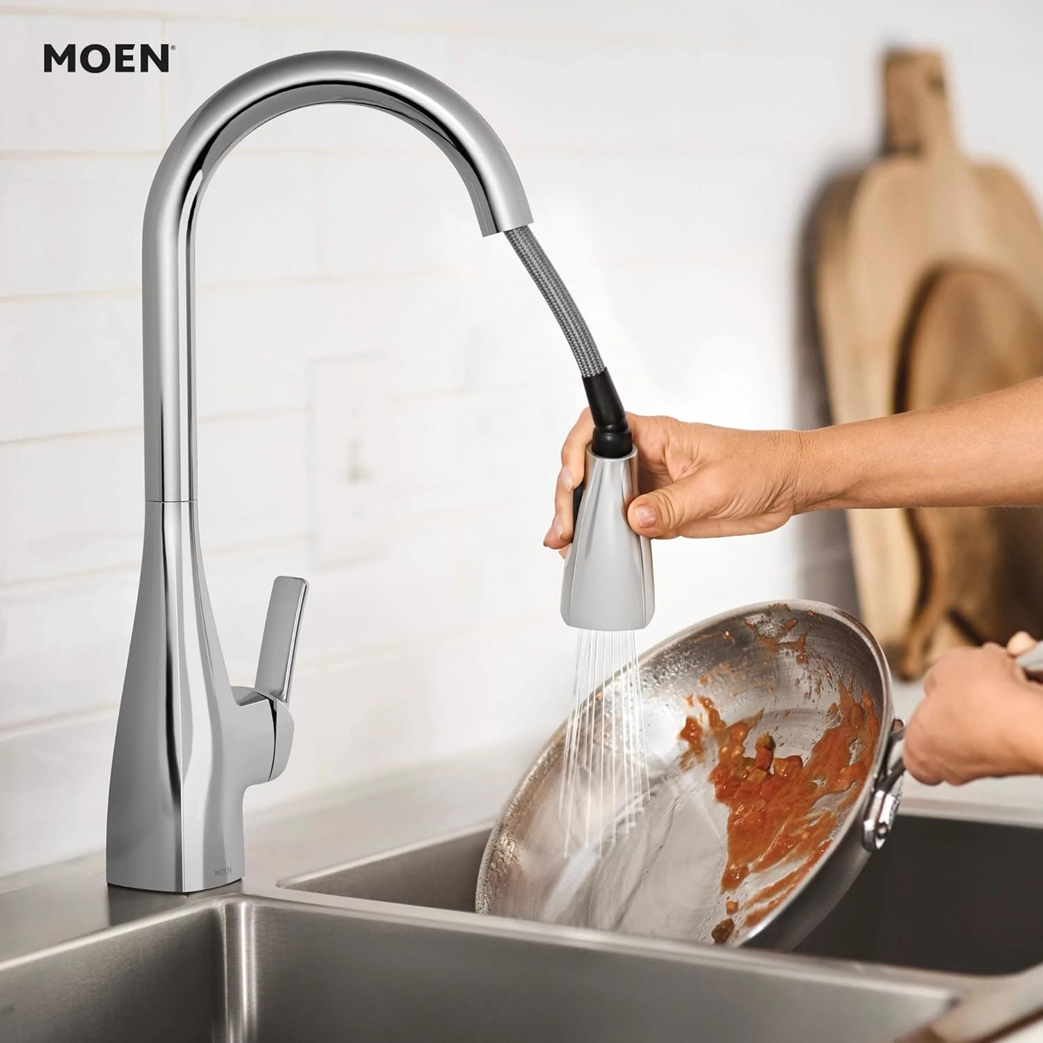 Moen Kiran Chrome One-Handle High Arc Pulldown Kitchen Faucet with Power Clean, 87599