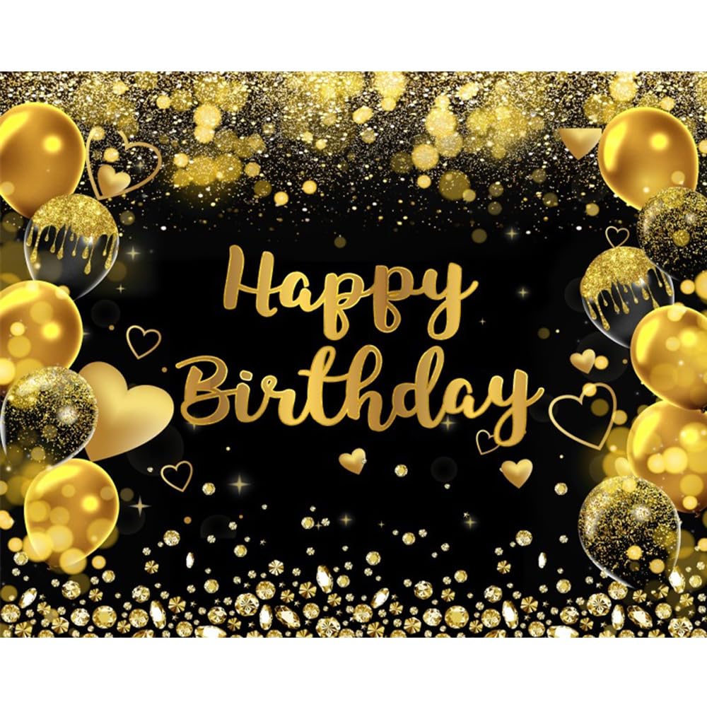 Telón de fondo negro y dorado para fotografía de fiesta, fondo de fotos de cumpleaños con purpurina dorada, telón de fondo bokeh de globo dorado de 10 x 8 pies, para niños, hombres, mujeres
