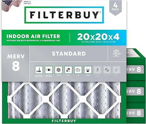 Vista 178 de Filterbuy Filtro de aire MERV 8 de 16.5 x 21 x 1 pulgadas, protección contra el polvo (paquete de 4), filtros de aire de repuesto plisados HVAC