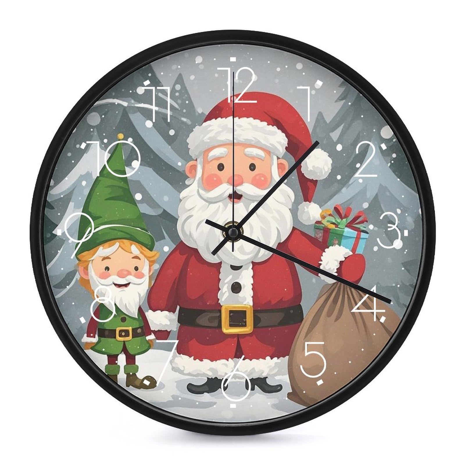 Horloge murale de Noël 25,4 cm ronde et silencieuse pour la maison