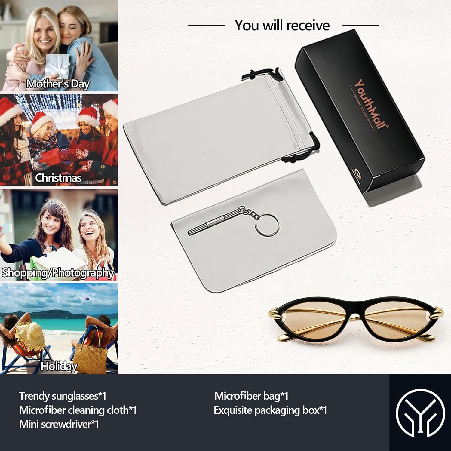 YouthMall Retro Cat Eye Sunglasses for Women Trendy Narrow Oval Sun Glasses 70s Vintage Shades - Image 8