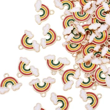 Pack of 80 Rainbow Enamel Charms Gold Plated Colored Pendants Hawaii Style Accessories for Necklace Bracelet Jewelry Making DIY Crafting
