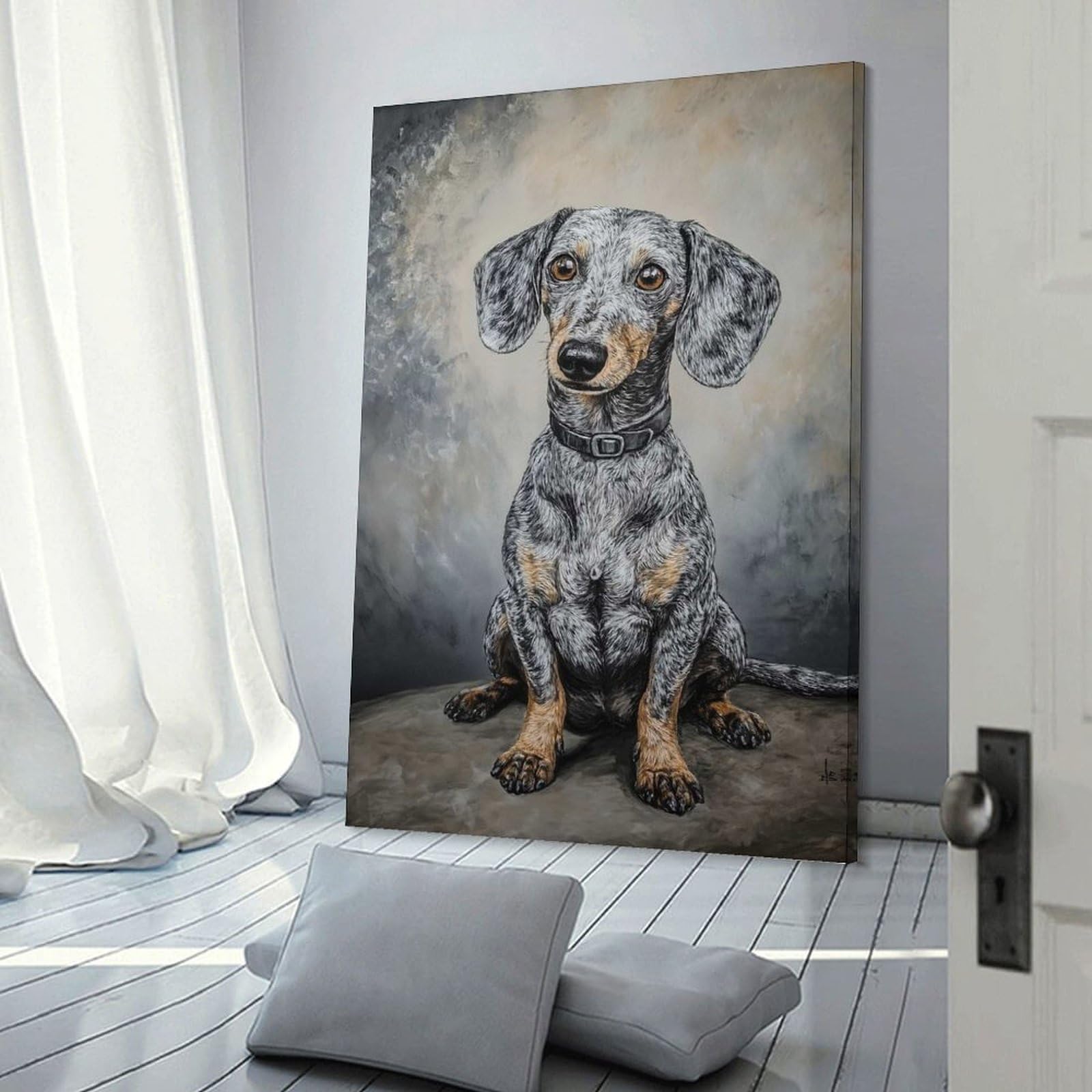 Junmoney Dachshund Portrait Wall Art Print 16x24inch(40x60cm), for Hallway, Entryway Or Landing, Wall Decor to Refresh Empty Corners, for Cosy Room Updates