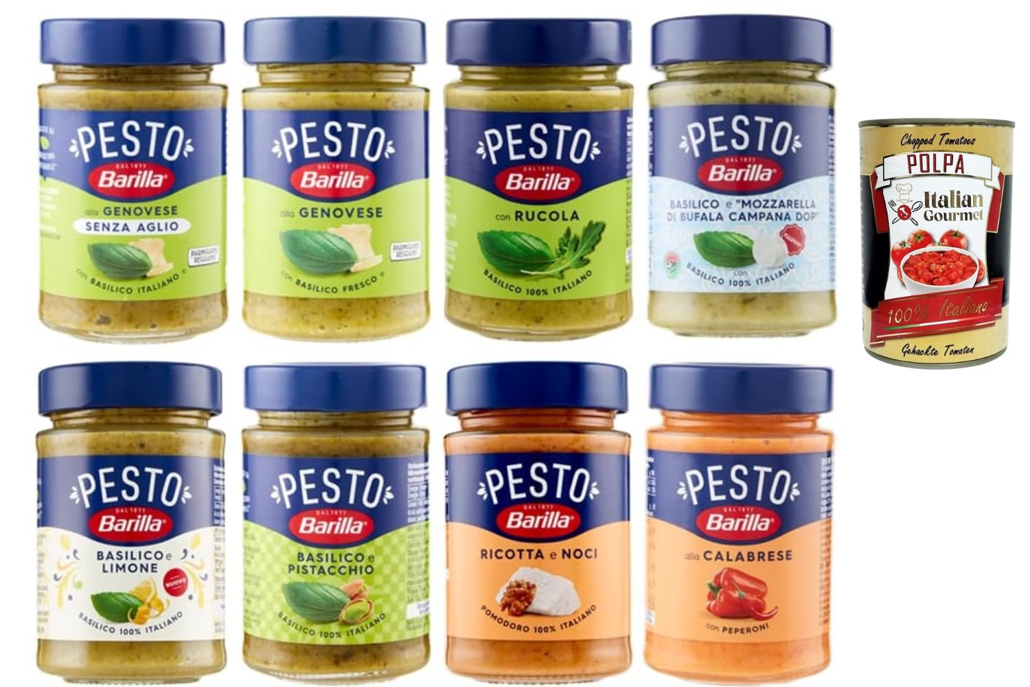 Italian Gourmet Bundle 8x Italienisches Pesto 190g + Italian Gourmet Polpa Gratis – Mediterrane Pesto Vielfalt für Pasta, Bruschetta, Pizza & Italienische Küche – Gourmet Saucen Mix Vorratspackung