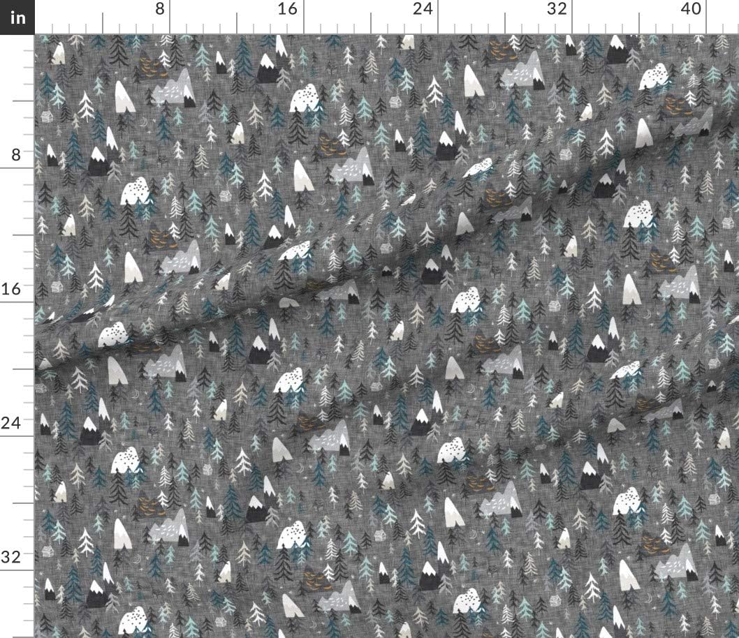 Spoonflower Fabric - Mountain, Forest, Peaks, Charcoal Gray, Woodland, Stars, Night, Printed on Petal Signature Cotton Fabric by The Yard - Sewing Quilting Apparel Crafts Decor