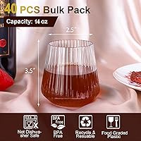 Vista 2 de Paquete de 40 copas de vino de plástico acanaladas, copas de vino desechables de origami de 14 onzas, vasos de cóctel de plástico transparente