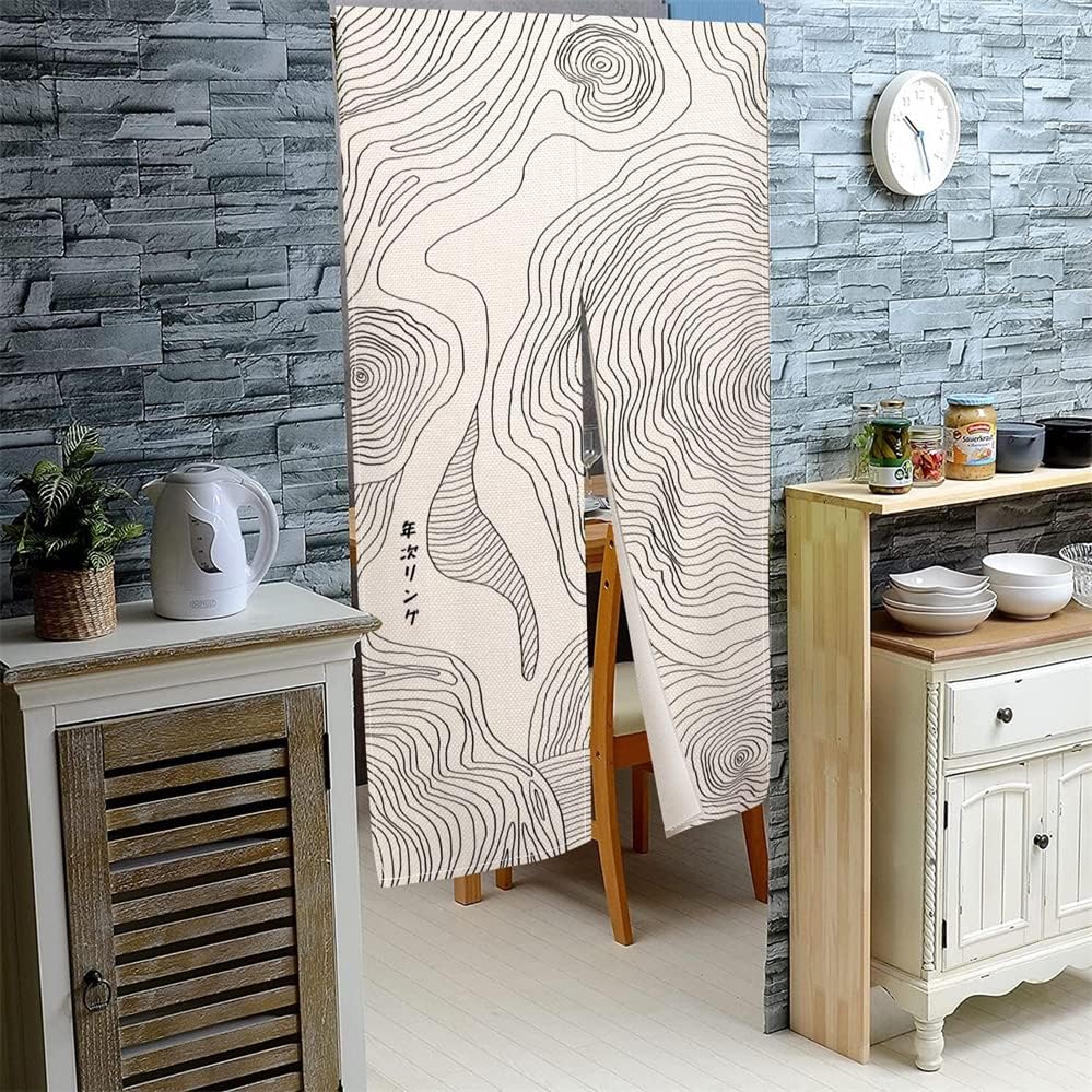 Miniatura 4 de Leowefowa Noren - Cortina de puerta de estilo japonés, cortina de puerta con estampado de cachemira abstracta, panel de tapiz para puerta, divisor