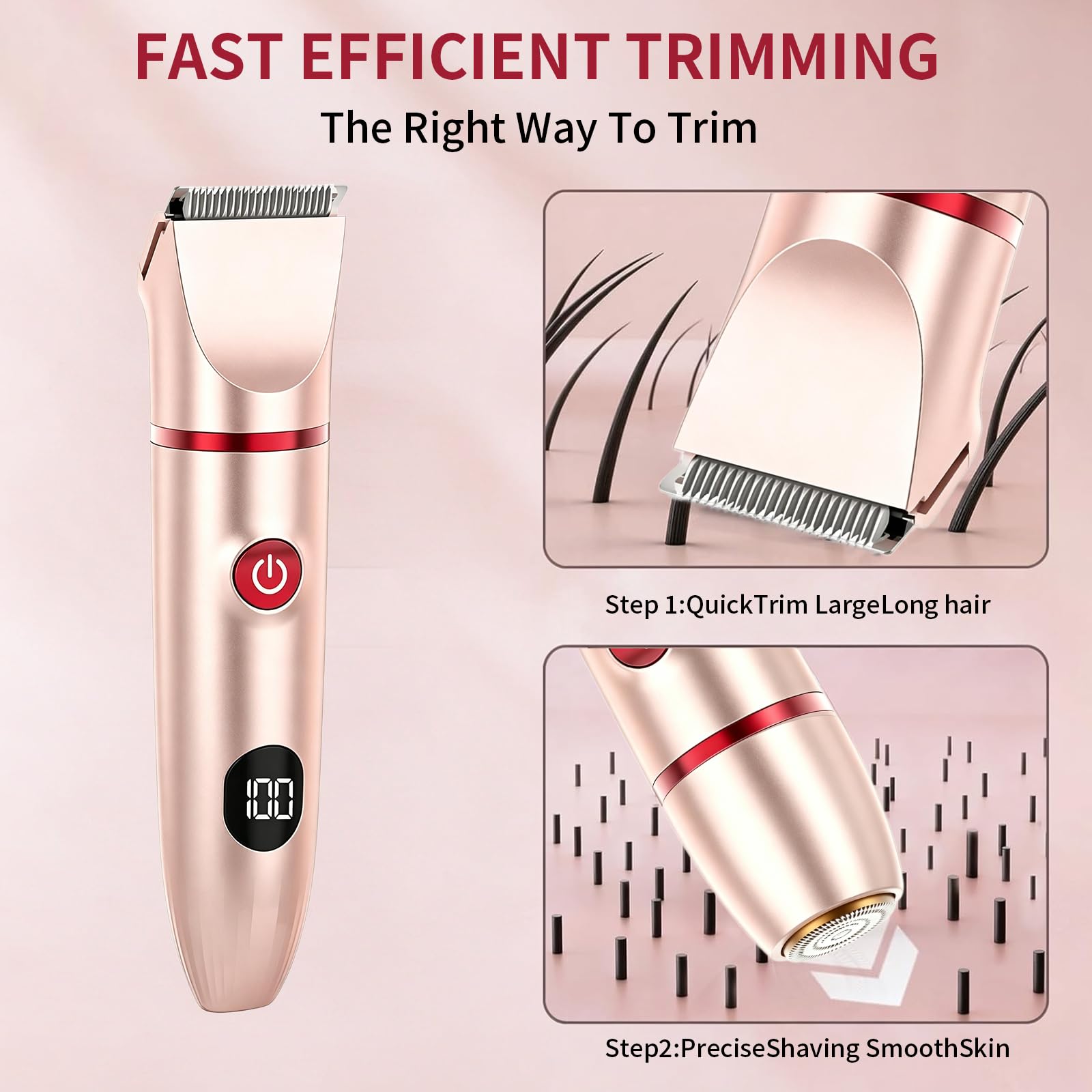 Rasoir Electrique 3 en 1 Femme, Tondeuse Femme Intime, Étanche IPX7 Douche Humide/Sec, Écran LED & USB-Recharge, Épilateur Électrique pour Visage, Maillot, Aisselles, Jambes, précis (Rose)