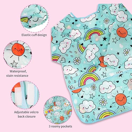 Vista 57 de Paquete de 2 batas artísticas para niños con manga larga y 3 bolsillos para niños de 3 a 8 años