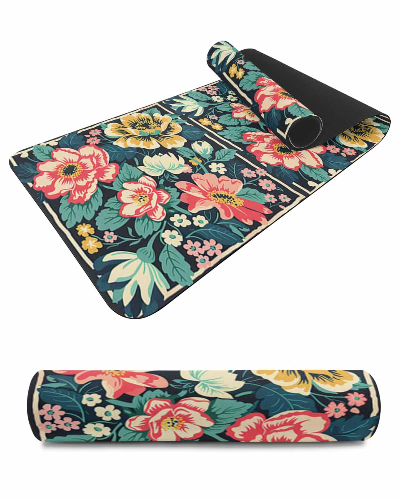 Debedcor Heat Proof Table Pads Waterproof Decorative, Pink Yellow Floral Non-Slip Table Countertop Protector, Vintage Botanical Floral Leaves Insulation Mat for Kitchen Room, 40 x 12 Inches